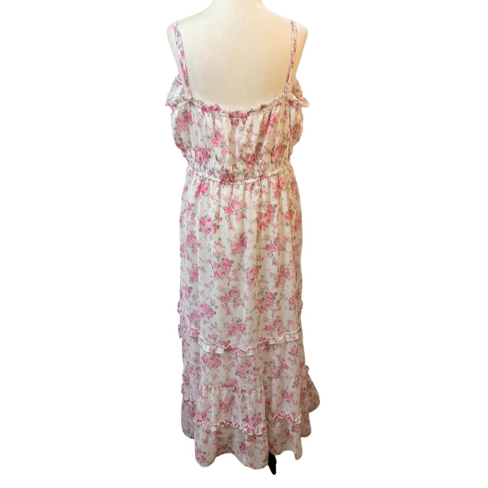 Lily Morgan Pink Floral Smocked Tiered Maxi Dress Large Cottagecore White Rose - Picture 9 of 12